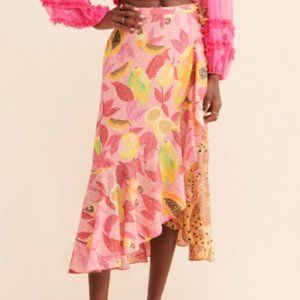 FARM RIO Women's Twice the Prints Wrap Midi Skirt Size S In Tropical Print